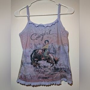 Vintage Cactus Cowgirl Tank Top Womens  Size Medium Purple Western Ruffle Rodeo
